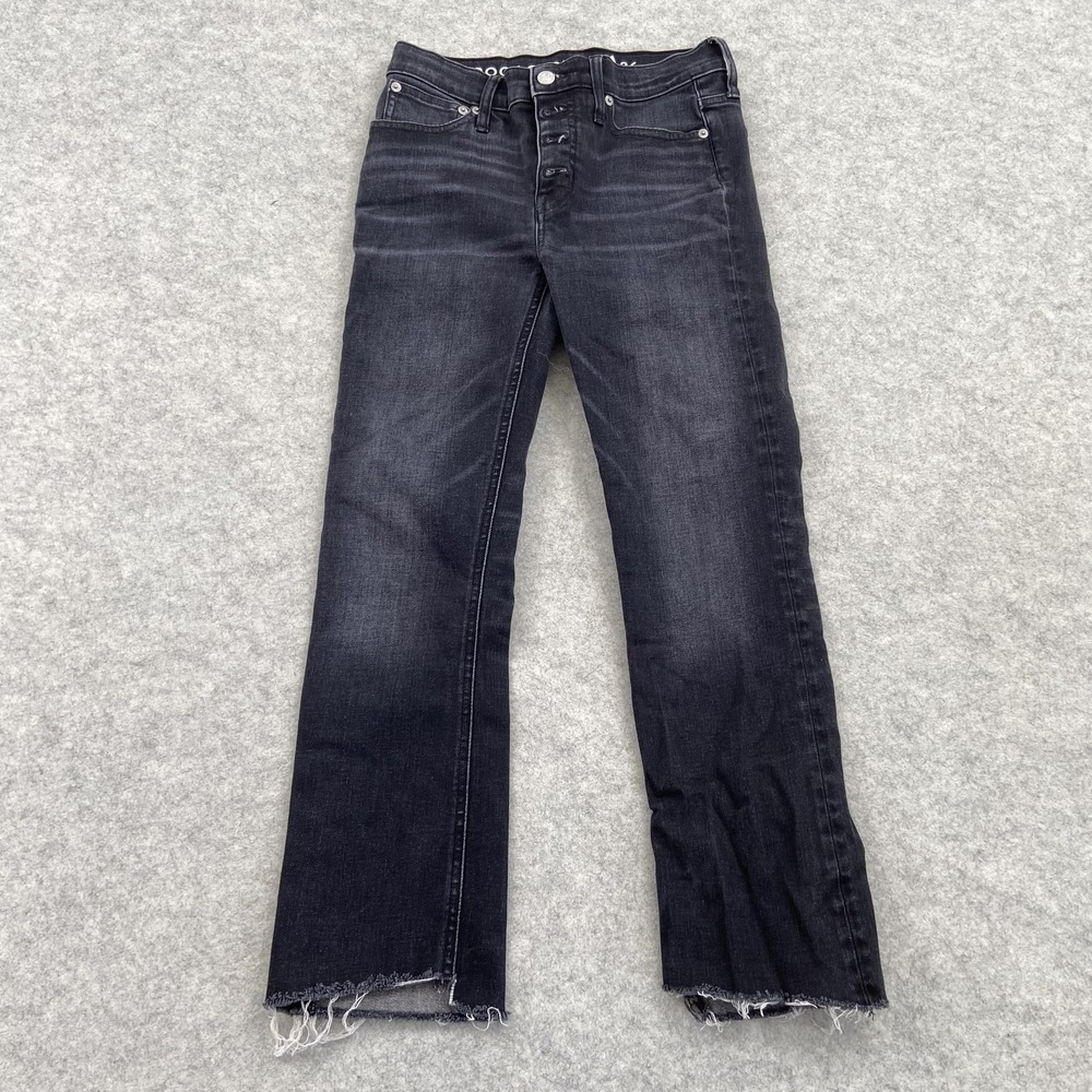J.Crew Demi Boot Crop Jeans Womens 26 (27x24) Black Dark Wash Raw Hem Stretch